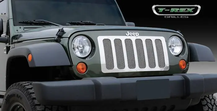 New Release Jeep Wrangler T-Rex Upper Class Polished Stainless Mesh Grille - 6 Opening Design - With Formed Mesh - 1PC - 54482