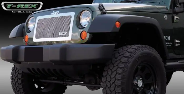 Jeep Wrangler T-Rex Upper Class Polished Stainless Mesh Grille - Full Opening - 1PC - 54483 Professional Grade