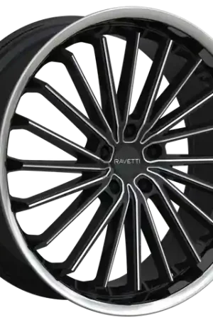 Luxury RAVETTI M14 5X112 20x8.5 +35 BLACK AND MILLED STAINLESS LIP