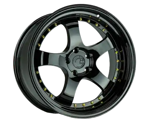 Exclusive Aodhan AH03 5x100 / 5x114.3 17x9+25 Gloss Black W /Gold Rivets
