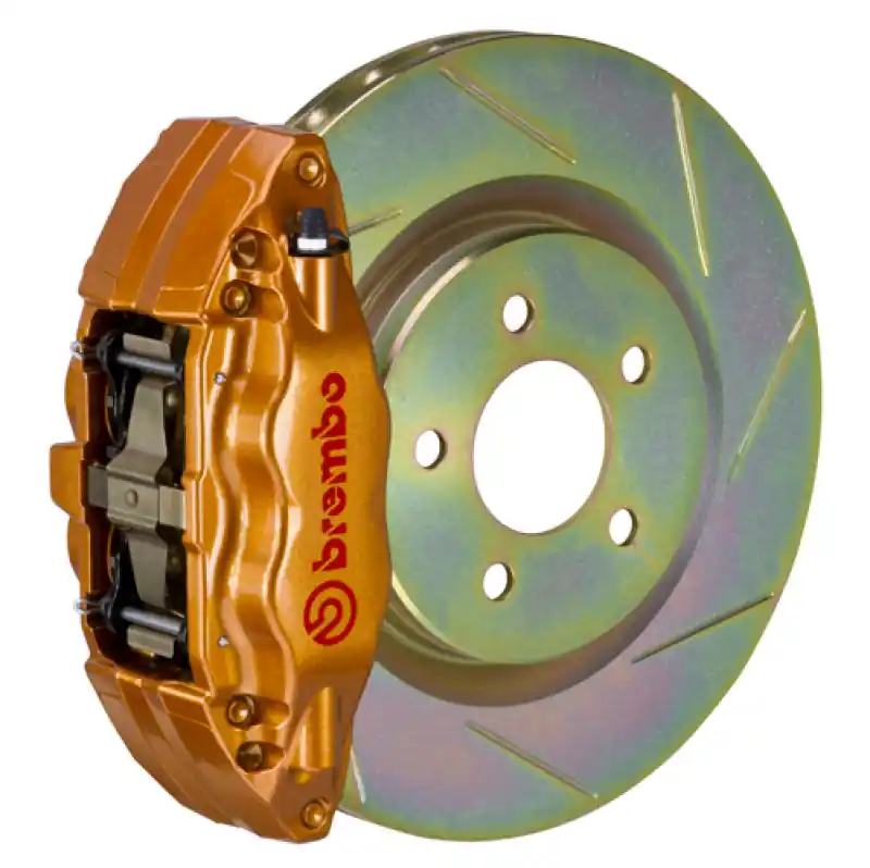 Direct From Manufacturer Brembo 02-07 Impreza/WRX/08-14 WRX Fr GT BBK 4 Pist Cast 2pc 326 x30 1pc Rotor Slotted Type1 - Gold