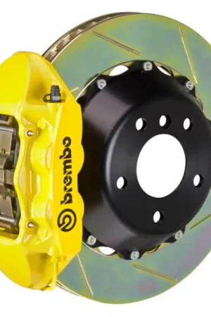 Hot Picks Brembo 91-94 964 Turbo/3.6 Turbo Rear GT BBK 4 Piston Cast 345x28 2pc Rotor Slotted Type1-Yellow