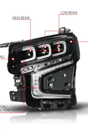 Discount ANZO 21-23 Chevy Tahoe/Suburban LED Light Bar Style Headlights Black w/ Sequential DRL (Left Side)