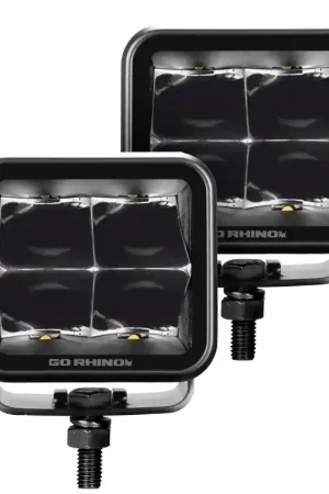Grab Now Go Rhino Xplor Blackout Series Cube LED Spot Light Kit (Surface/Threaded Stud Mnt) 3x3 - Blk (Pair)