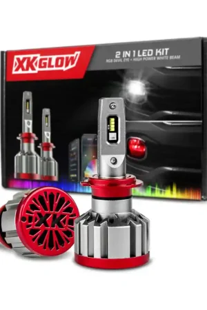 XK Glow RGB 2In1 LED Headlight Bulb Million Color XKCHROME App RGB/LED Headlight Kit - 2x H13 Crafted