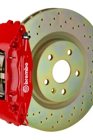 Last Chance Brembo 10-15 Camaro V6 Front GT BBK 6 Piston Cast 355x32 1pc Rotor Drilled-Red