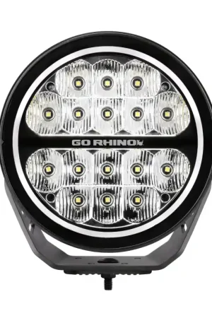 Go Rhino Xplor Blackout Series Round LED Driving Light w/DRL (Surface/Threaded Stud Mnt) 7in. - Blk Latest
