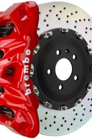 Grab Now Brembo 19+ Model X (Excl Plaid) Front GT BBK 8 Piston Cast 412x38 2pc Rotor Drilled-Red