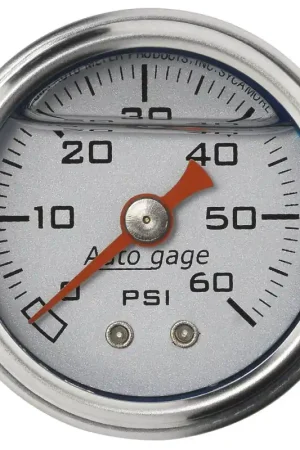 Affordable Autometer AutoGage 1.5in Liquid Filled Mechanical 0-60 PSI Fuel Pressure Gauge - Silver