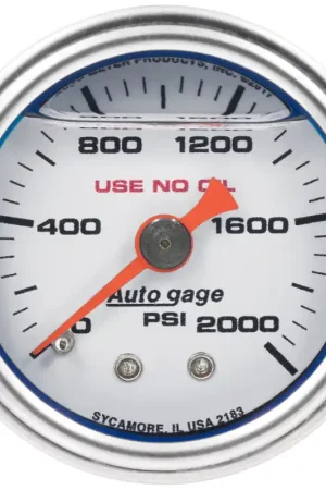 Autometer AutoGage 1.5in Liquid Filled Mechanical 0-2000 PSI Fuel Pressure Gauge - White Free Shipping