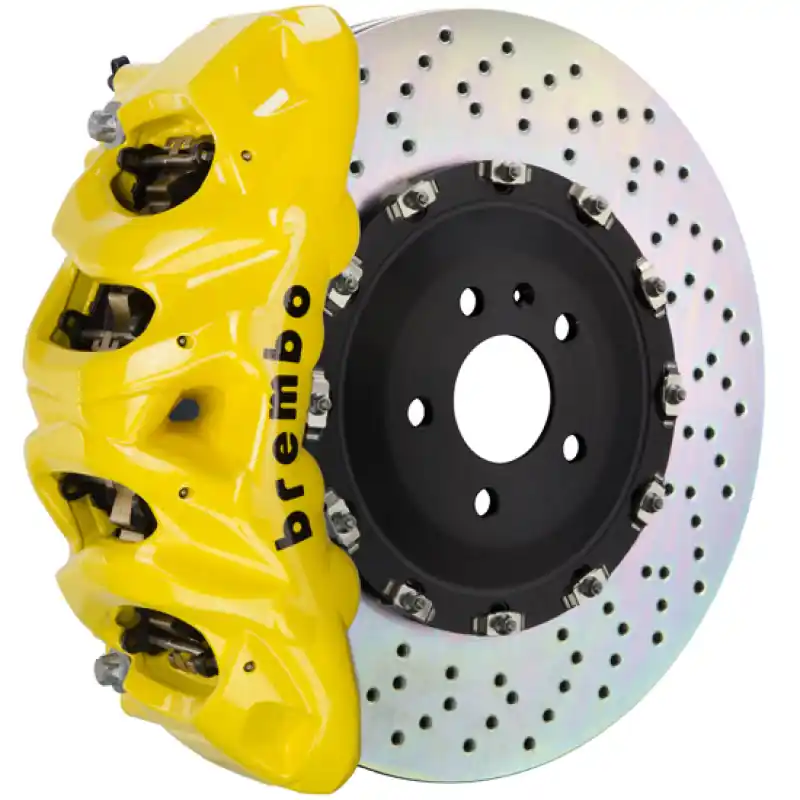 Deal Brembo 10-14 F150 SVT Raptor Front GT BBK 8 Piston Cast 412x38 2pc Rotor Drilled- Yellow