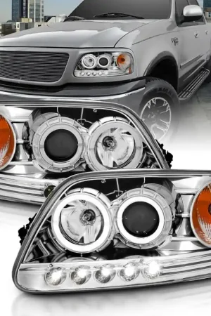 Special Discount ANZO 1997.5-2003 Ford F-150 Projector Headlights w/ Halo and LED Chrome 1pc