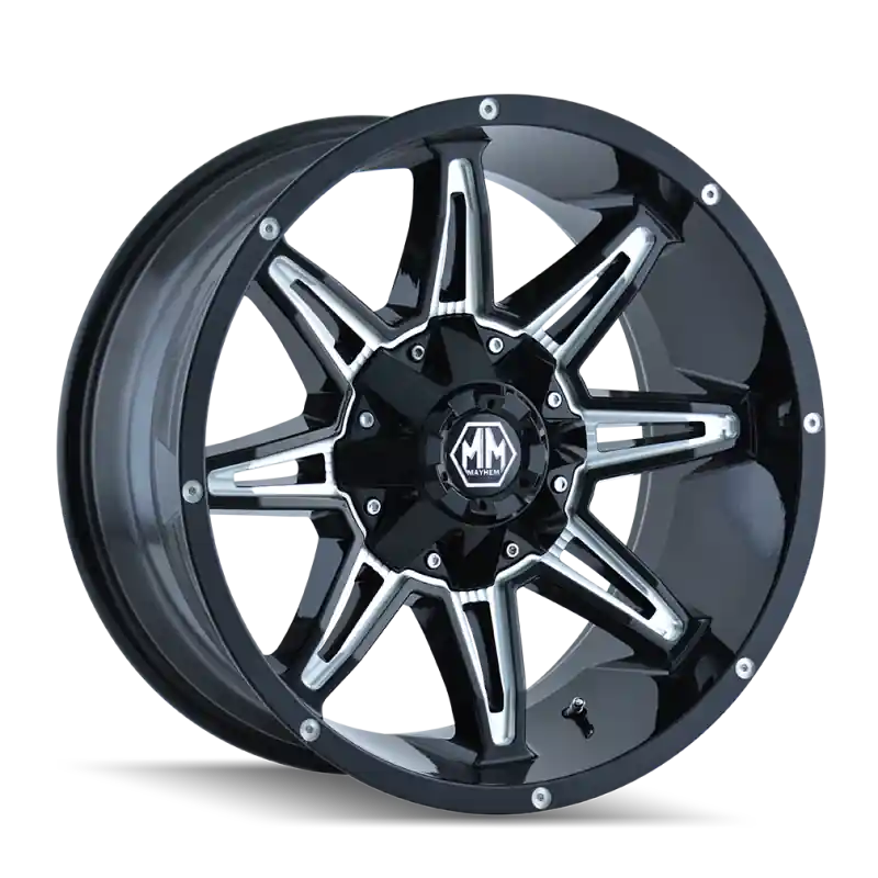 Reduced Price Mayhem 8090 Rampage 17x9 / 6x135 BP / 18mm Offset / 106mm Hub Black w/ Milled Spokes Wheel