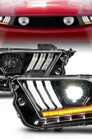 One Day Deal ANZO 10-14 Ford Mustang LED Projector Headlights w/Sequential Light Tube (NON HID Compatible)