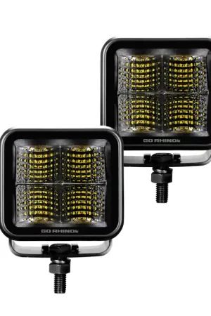 Go Rhino Xplor Blackout Series Cube LED Flood Light Kit (Surface/Threaded Stud Mnt) 2x2 - Blk (Pair) Get Yours