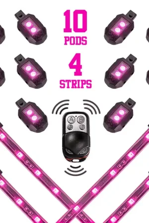 XK Glow Strips Single Color XKGLOW LED Accent Light Motorcycle Kit Pink - 10xPod + 4x8In Editor’s Pick
