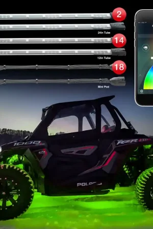 Super Sale XK Glow Tube + 18xPods Million Color XKCHROME App Controlled Offroad UTV Kit 2x24In Tube + 14x12In