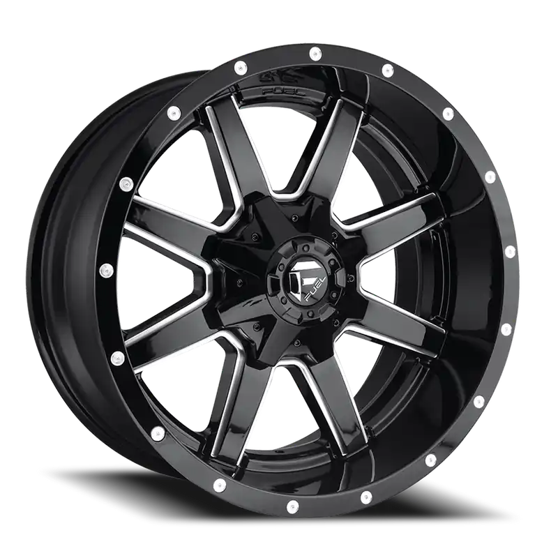 Budget Aluminum Wheels 20X12 Maverick D610 8 On 165.1 Gloss Black Milled 125.2 Bore -44 Offset Fuel Off Road Wheels