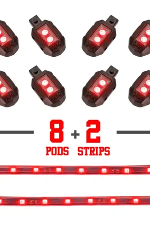 XK Glow Single Color XKGLOW LED Accent Light Motorcycle Kit Red - 8xPod + 2x8InStrips Fresh Stock
