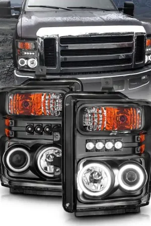 ANZO 2008-2010 Ford F-250 Projector Headlights w/ Halo Black (CCFL) Worldwide Shipping