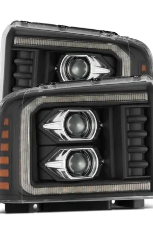 AlphaRex 05-07 Ford F250/350/450/550 Super Duty LUXX LED Proj HL Blk w/Actv Light & Seq Sig + SB DRL Affordable