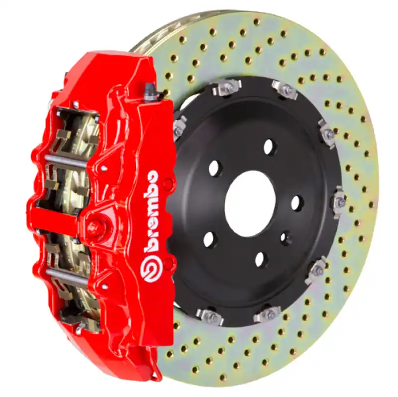 Top Pick Brembo 15-23 Mustang GT/15-23 Mustang V6/EcoBoost Fr GT BBK 6Pist Cast 380x34 2pc Rotor Drilled-Red