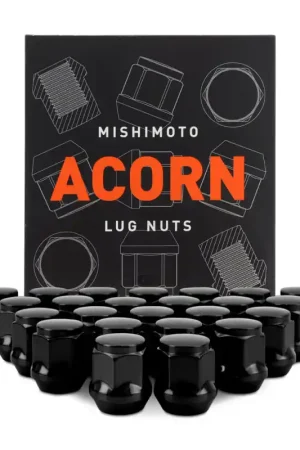 Mishimoto Steel Acorn Lug Nuts M14 x 1.5 - 24pc Set - Black Instant Buy