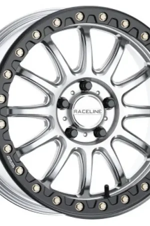 Seasonal Sale Raceline A14SB Alpha 17x7in/5x114.3 BP/25mm Offset/114.3mm Bore - Silver & Blk Ring Beadlock Wheel