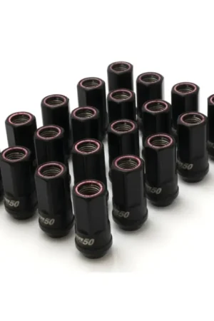 Secure Checkout Wheel Mate Muteki HR50 Open End Lug Nuts - Black w/ Red Ring 14x1.50