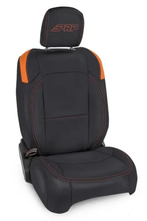 Direct From Factory PRP Jeep Wrangler JL Front Seat Covers Jeep Gladiator JT- with Molle Back (Pair) - Black/Orange