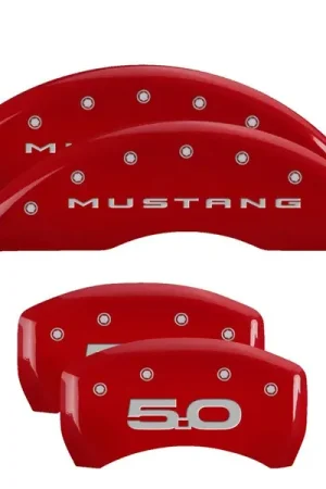 Don’t Miss Out MGP 4 Caliper Covers Engraved Front 2015/Mustang Engraved Rear 2015/50 Red finish silver ch