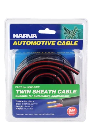 Special Discount Narva 100A 8 B\\u0026S Twin Core Cable - 5M Red\\/Black With Black Tracer 5808-5Tw