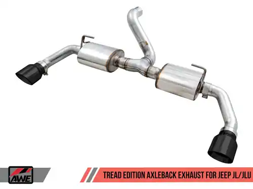 AWE Tread Edition Axleback Exhaust (Dual Rear - Diamond Black Tips) for 2018-2025 Jeep Wrangler 3.6L / 2.0T (JL / JLU) - 3015-33001 Top Pick