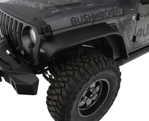 Today Only Bushwacker 2018-2025 Jeep Wrangler JL 2/4 Door Front Flat Style Flares 2pc - Black - 10101-07