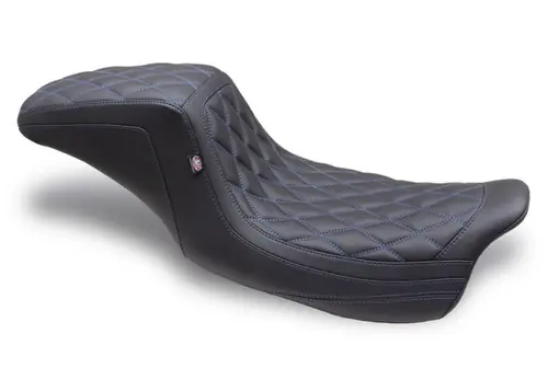 Mustang 08-24 HD FL Touring Double Diamond Squareback 1PC Seat - Black w/ Blue Stitching Factory Price