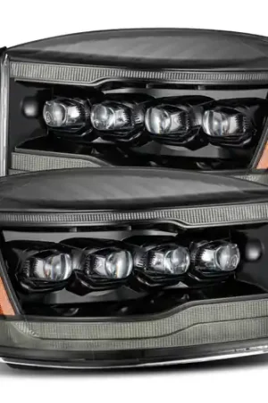 Sale AlphaRex 06-08 Ram 1500HD NOVA LED Proj Headlights Plnk Style Alpha Blk w/Seq Signal/DRL/Amber LED