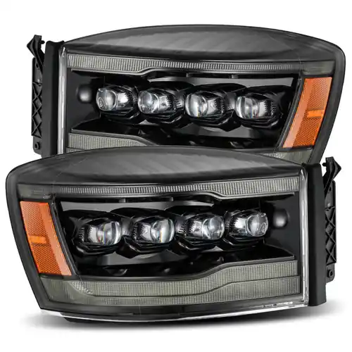 Sale AlphaRex 06-08 Ram 1500HD NOVA LED Proj Headlights Plnk Style Alpha Blk w/Seq Signal/DRL/Amber LED
