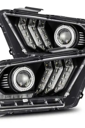 Certified AlphaRex 10-12 Ford Mustang LUXX LED Proj Headlights Plank Style Black w/Activ Light/Seq Signal | Graveyard Performance