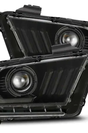 Last Chance AlphaRex 10-12 Ford Mustang LUXX LED Proj Headlights Plank Style Alpha Blk w/Activ Light/Seq Signal | Graveyard Performance